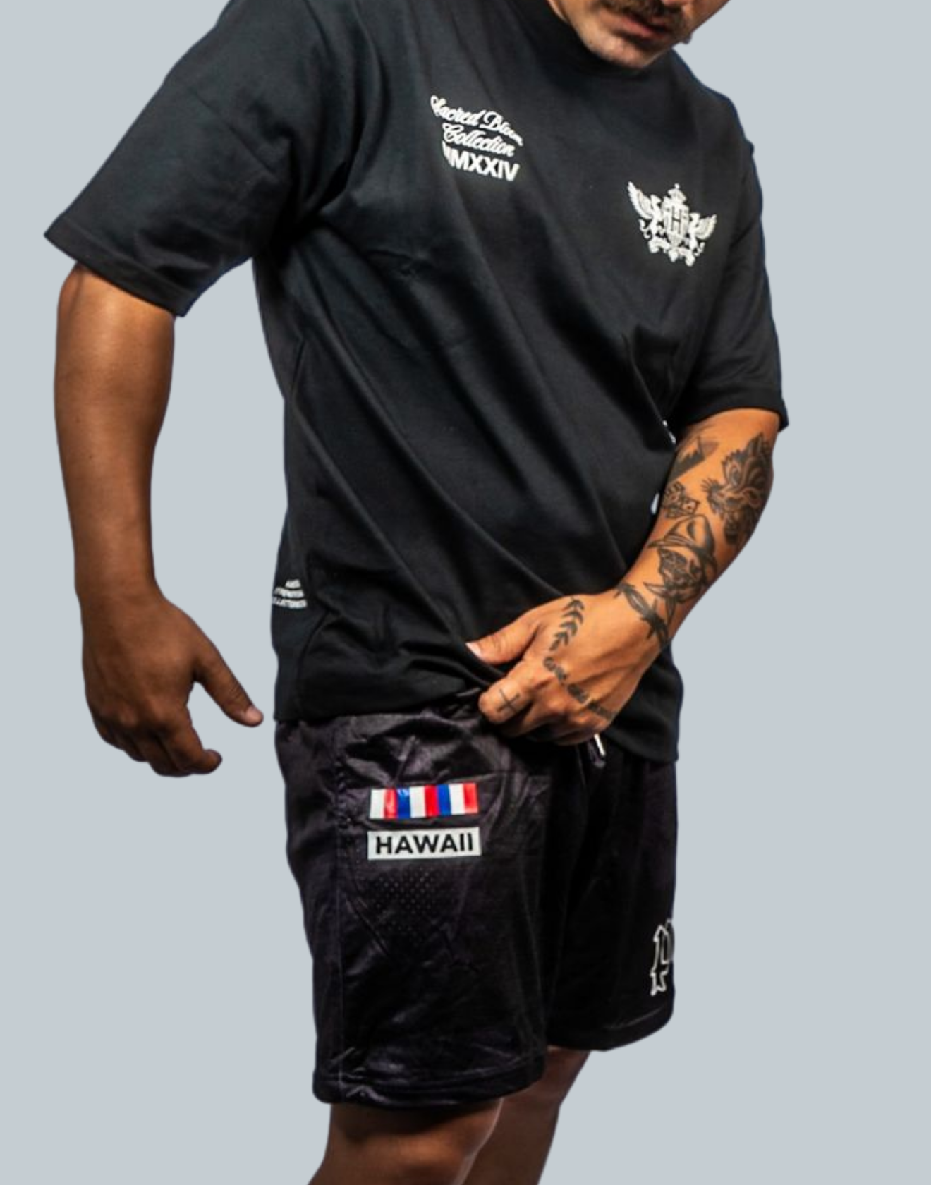 "Flower of Fortune" Mesh Shorts (Black)