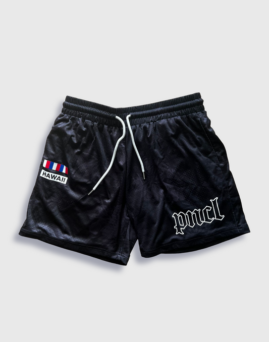 "Flower of Fortune" Mesh Shorts (Black)