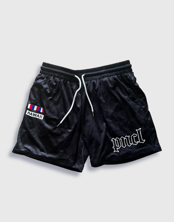 "Flower of Fortune" Mesh Shorts (Black)